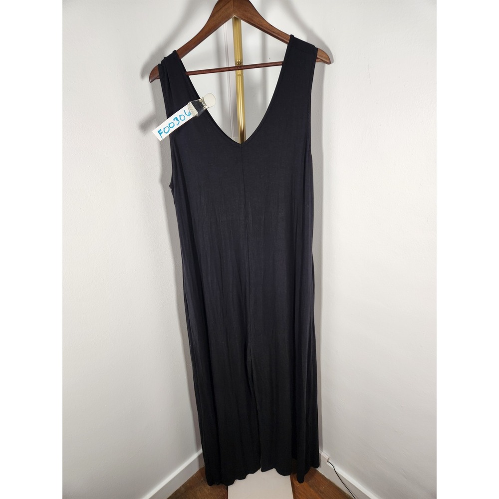 White Birch Stretch Black Wide Leg Cropped Tank‎ Top Jumpsuit Size 2X - Pockets!